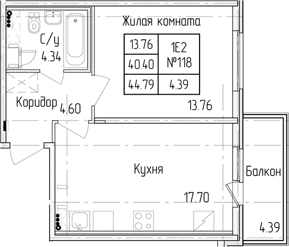 1-комнатная квартира 40.4 м², 1/4 эт., ЖК «Любоград в Стрельне»